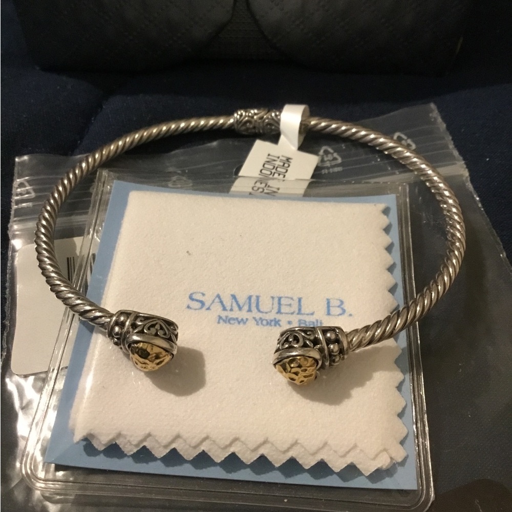 Samuel B. Two-Tone Cable Open Cuff Bracelet in Silver and Gold